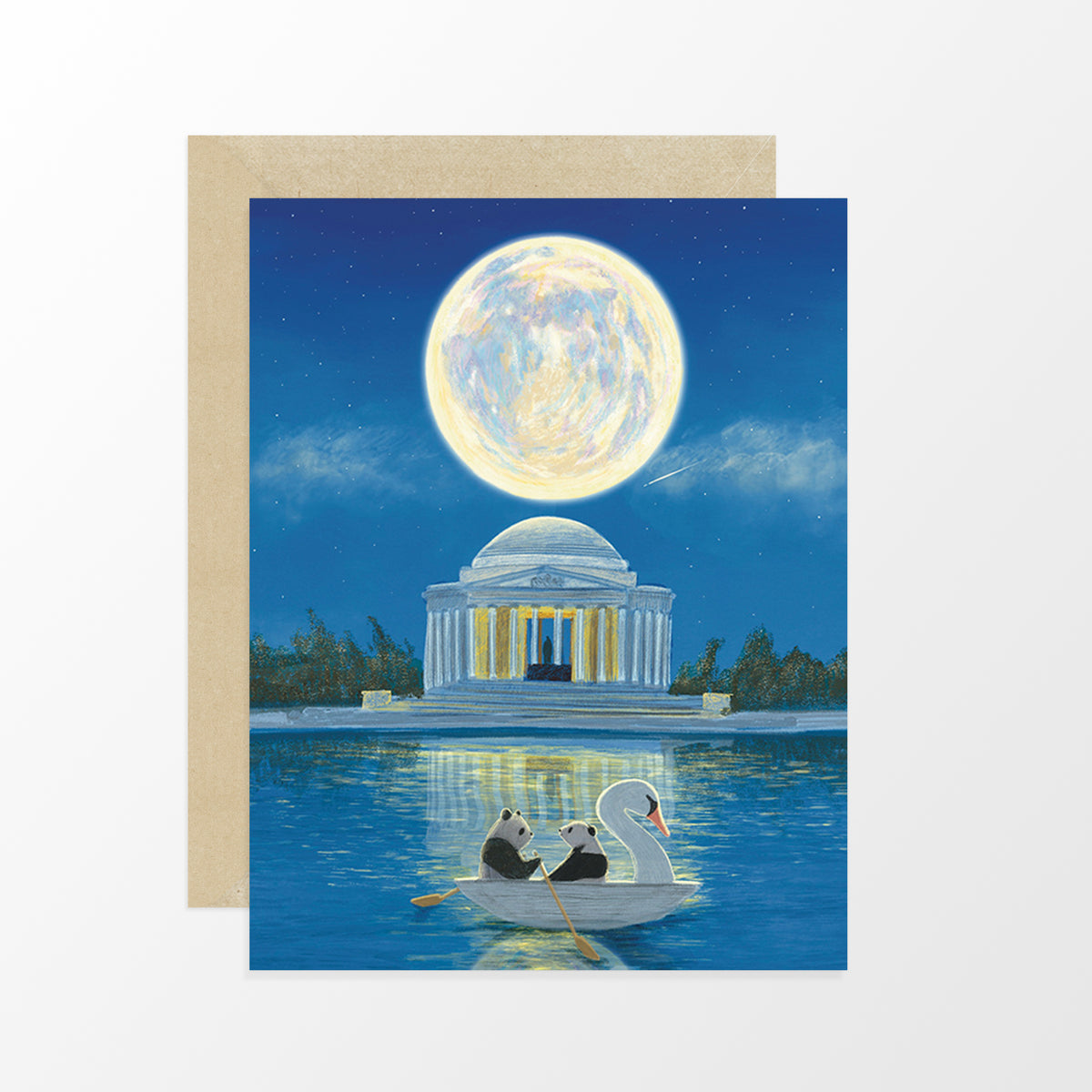 Pandas on a Moonlit Row Card