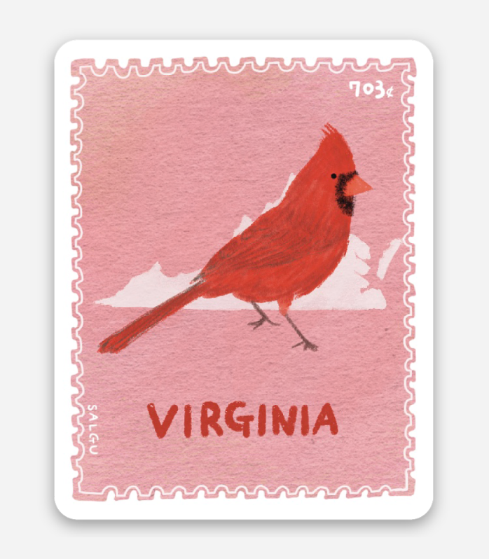 Virginia Northern Cardinal Stamp Sticker