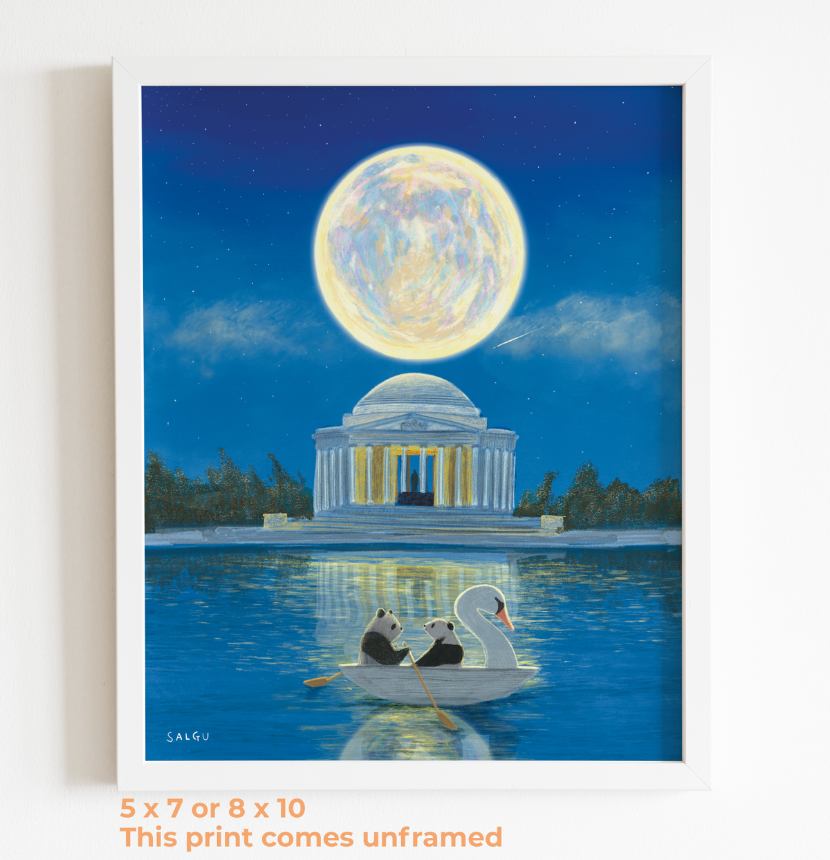 Pandas on a Moonlit Row Print