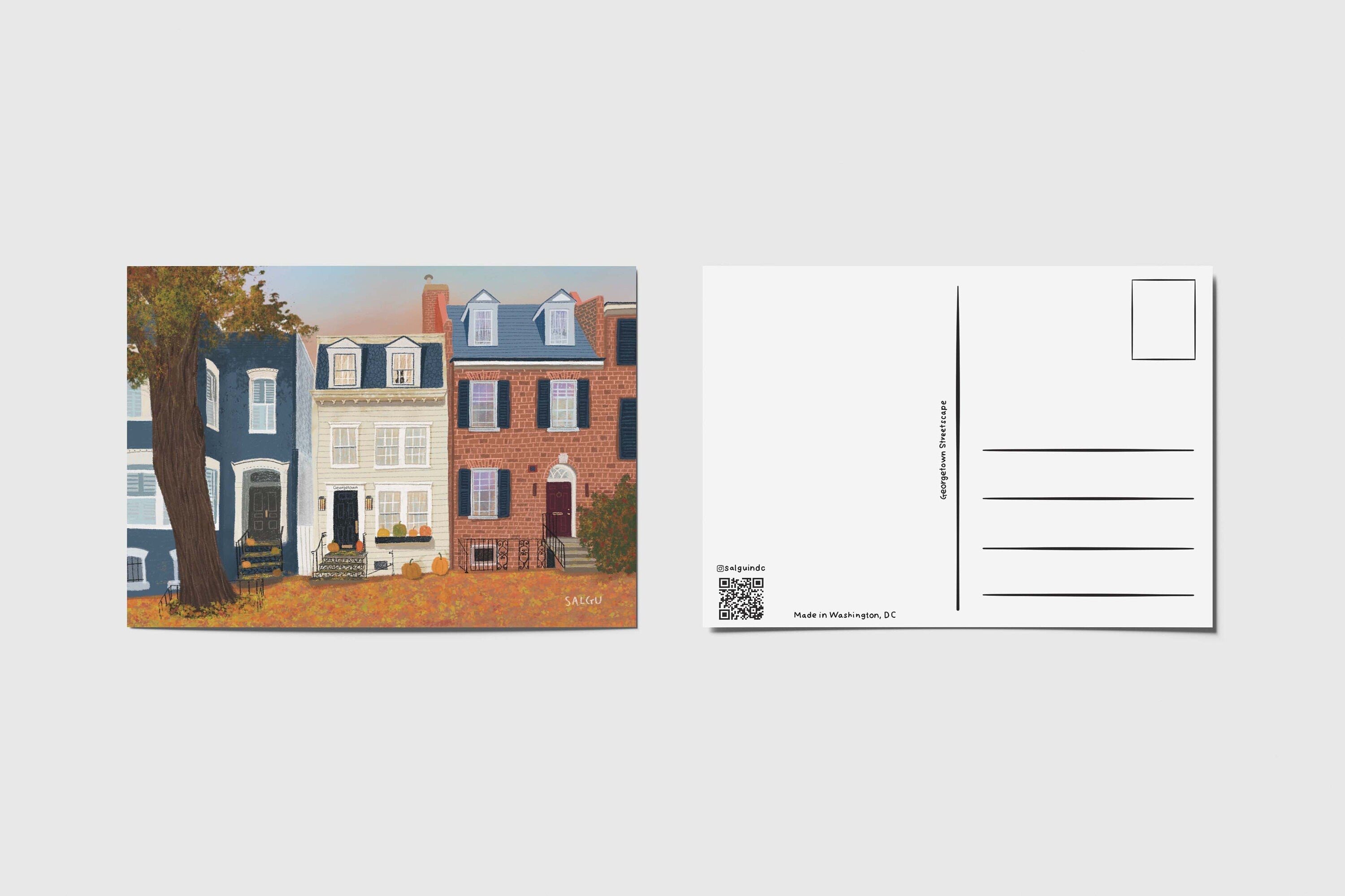 Georgetown Rowhouses in Fall Postcard