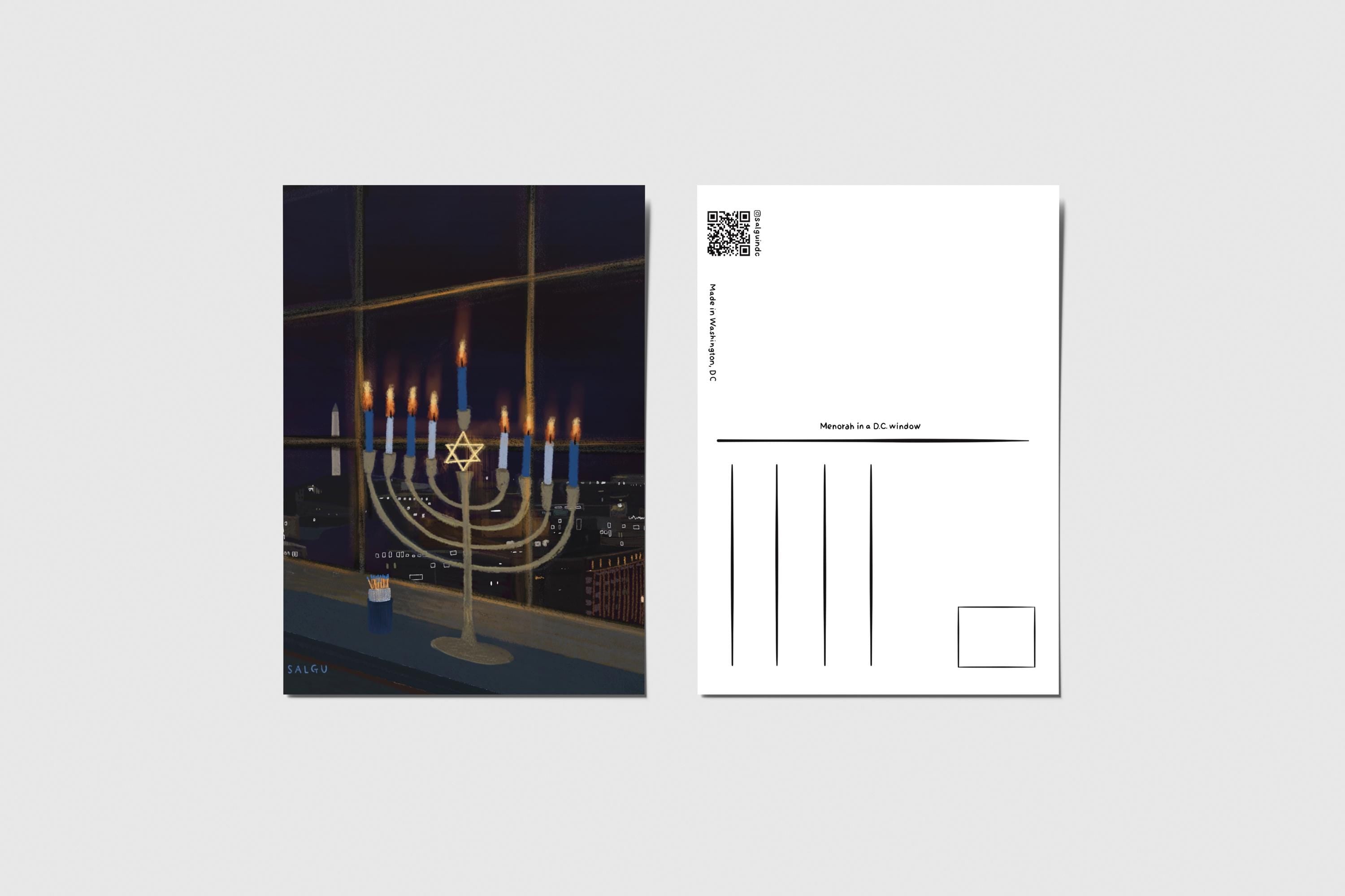 Menorah in a DC Window Postcard