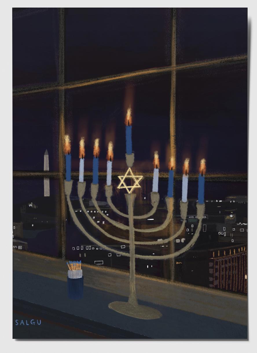 Menorah in a DC Window Postcard