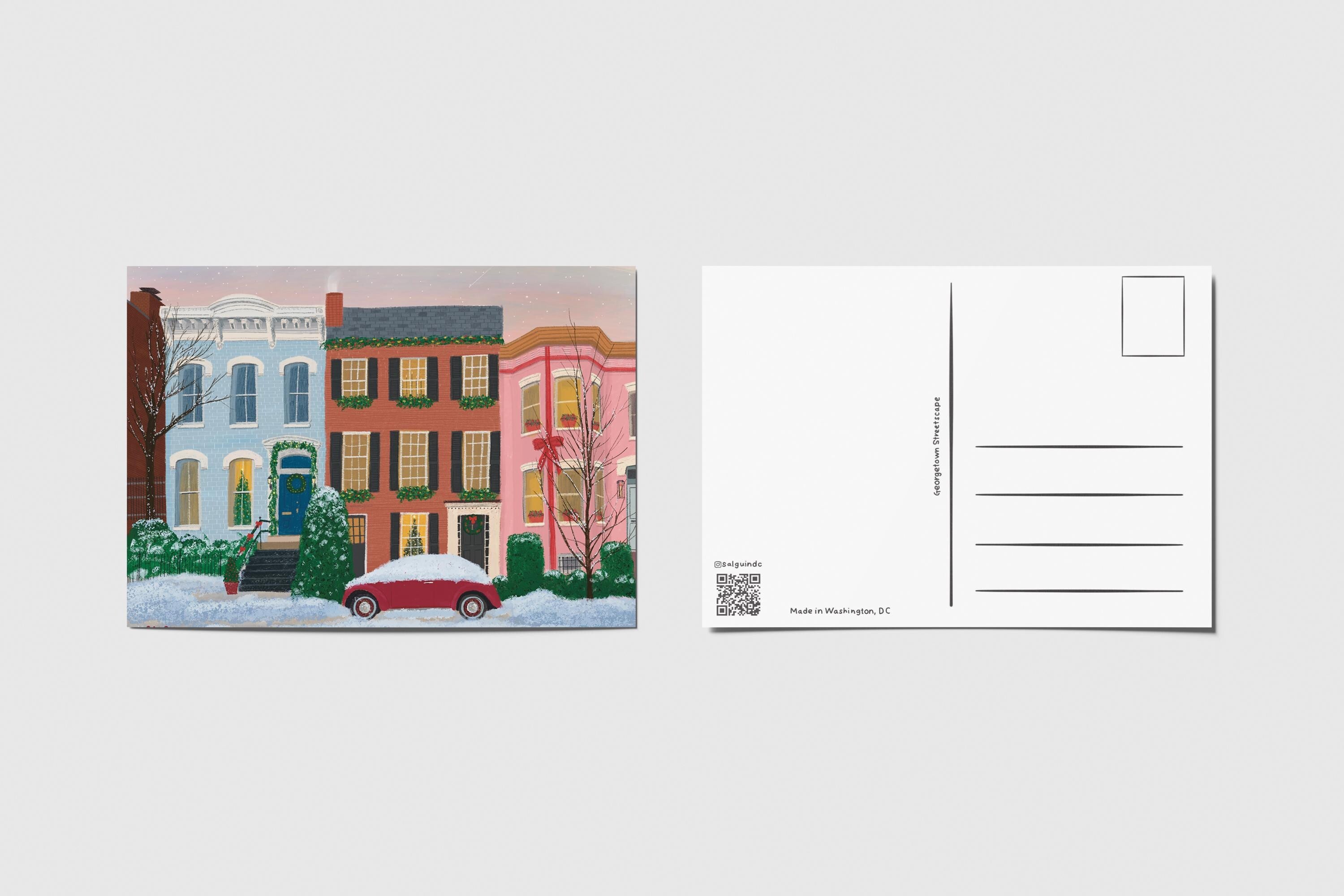 Georgetown Rowhouses in Winter Postcard